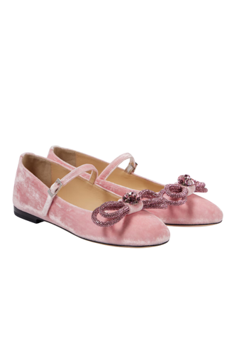 Double Bow Velvet Ballet Flats