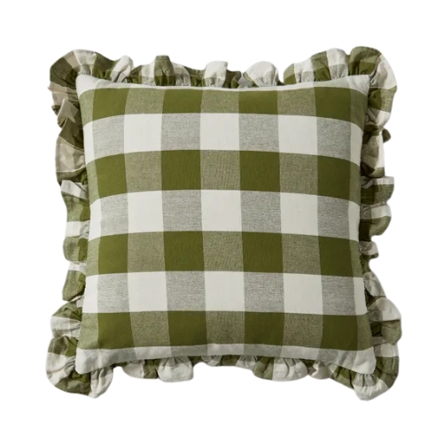 Frilled Check Cushion Olive