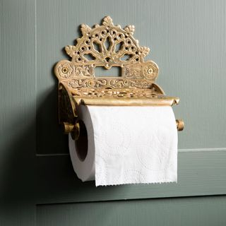 bathroom makeover with antique brass toilet paper holder