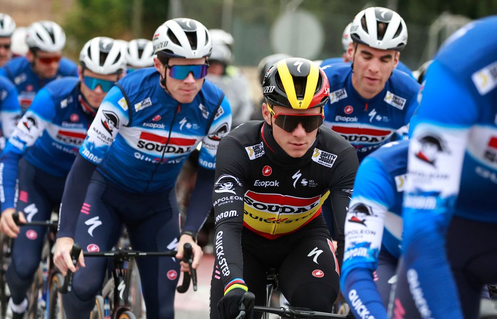 Remco Evenepoel among his Soudal-QuickStep teammates during the squad&#039;s pre-season training camp in Spain