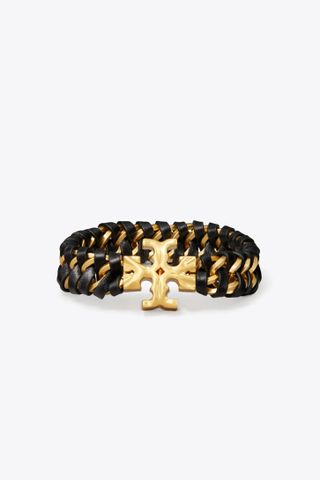leather and yellow gold bracelet
