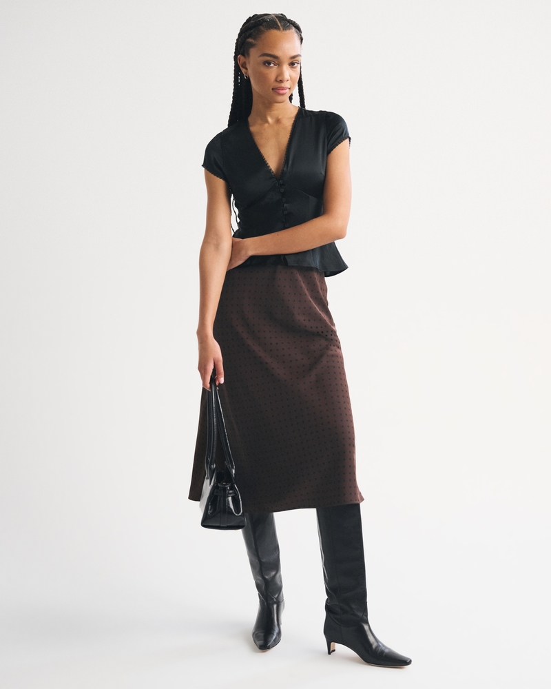 High Rise Satin Midi Skirt