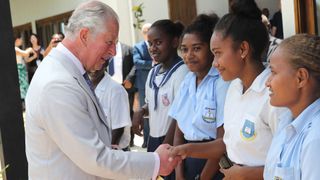 King Charles meeting with schoolgirls at the Solomon Islands