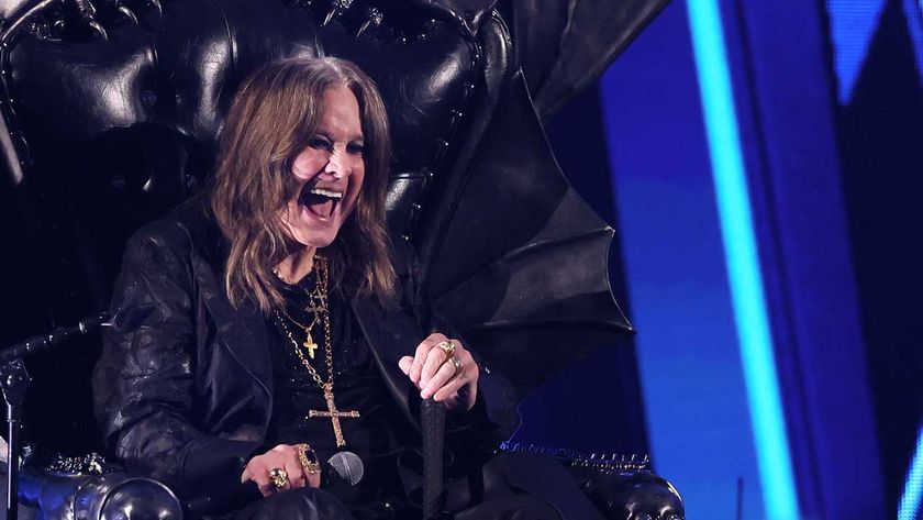 Ozzy Osbourne sitting in a throne at this year&#039;s Rock And Roll Hall Of Fame induction