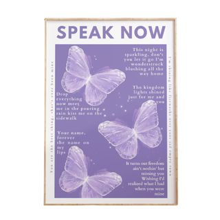 Purple Speak Now poster with butterflies