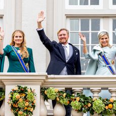 Princess Catharina-Amalia, Princess of Orange, waves from a balcony with the Netherlands Royal Family