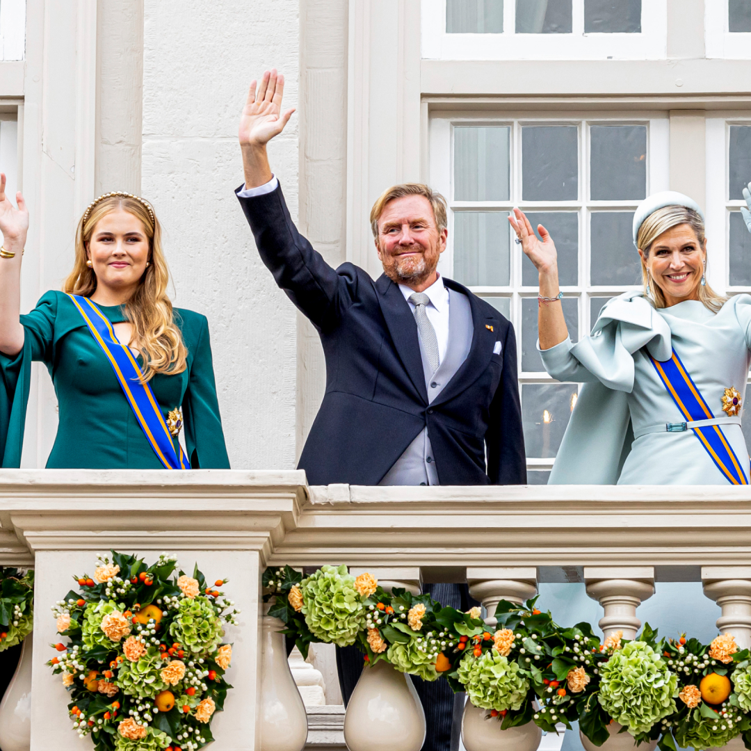 Princess Catharina-Amalia, Princess of Orange, waves from a balcony with the Netherlands Royal Family