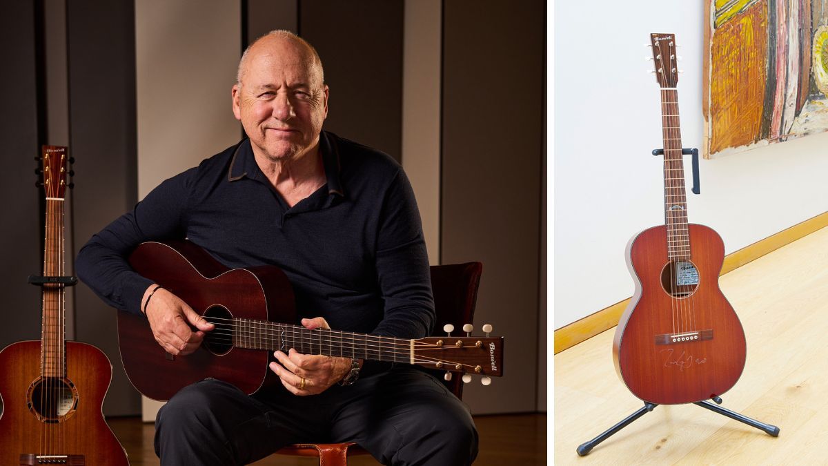 Mark Knopfler with his signature Boswell acoustic guitar