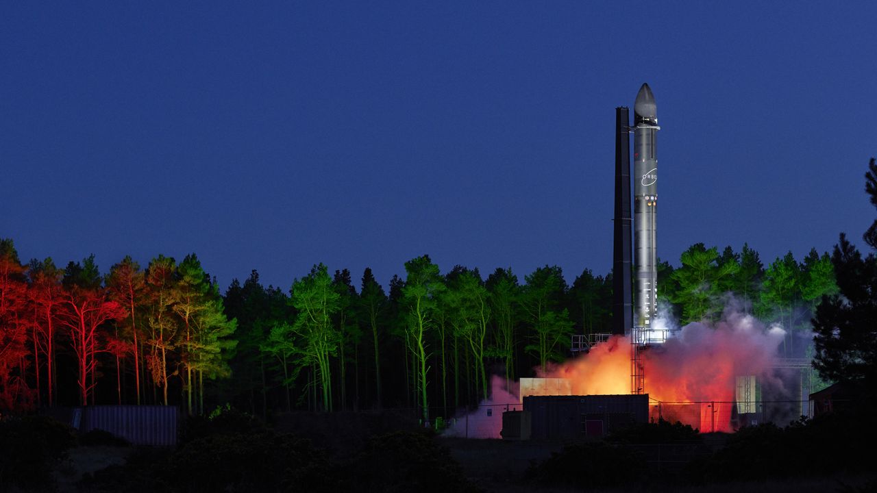 The Prime small satellite launcher awaiting tests on a launch pad in Scotland.