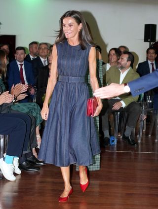 Queen Letizia wearing a denim dress