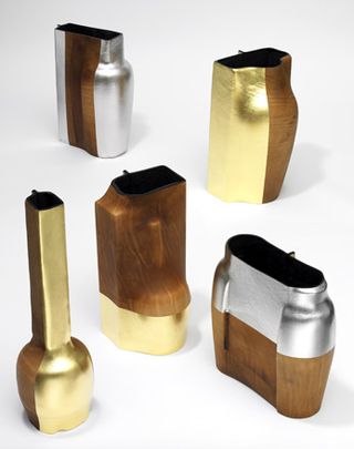 boiled leather, gilded vases