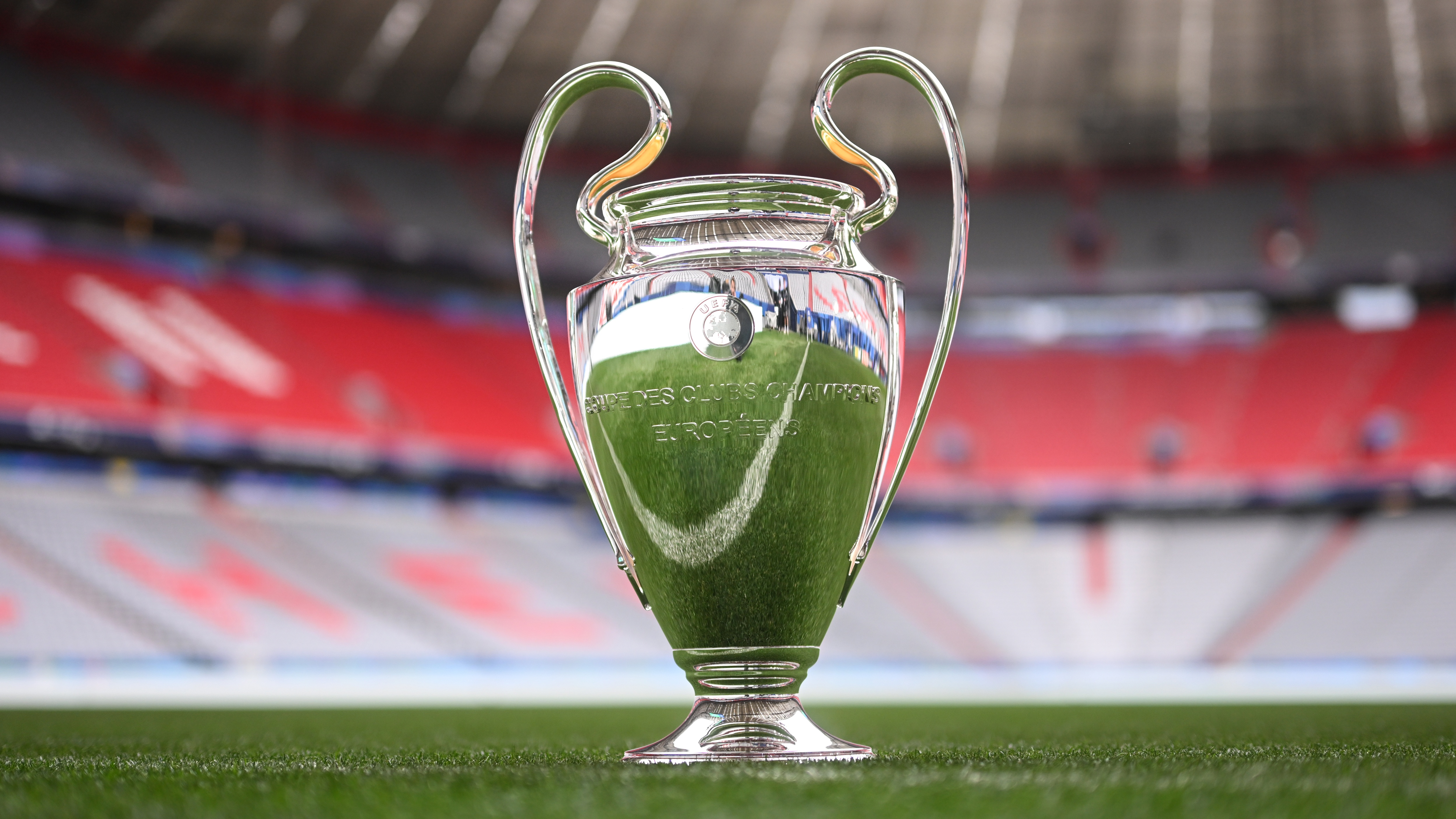 The Champions League trophy at the Allianz Arena ahead of the final between PSG and Inter Milan.