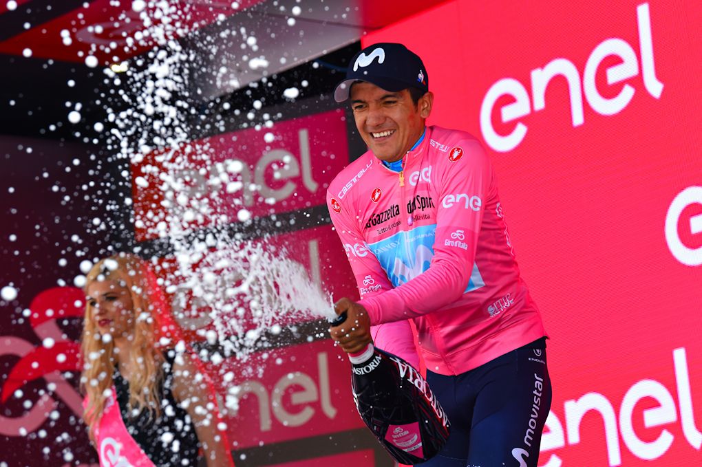Richard Carapaz in pink after stage 15 at the Giro d'Italia