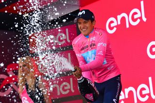 Richard Carapaz in pink after stage 15 at the Giro d'Italia