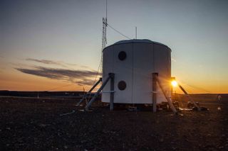 The crew of the Mars 160 mission’s second phase, based at the Flashline Mars Arctic Research Station in the Canadian arctic, saw its first sunset on Aug. 14, 2017.