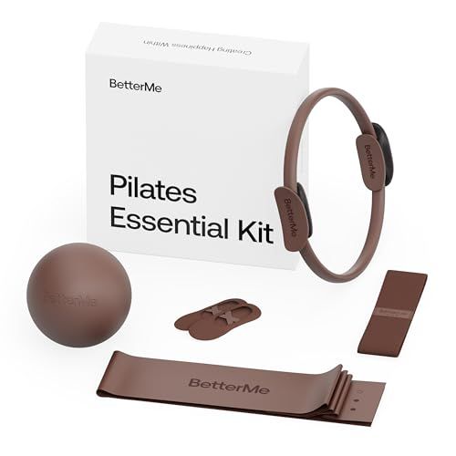Betterme Pilates Essential Kit &ndash; Pilates Ring, Long Resistance Bands, Pilates Loop Bands, Ball and More &ndash; Complete Home Pilates Kit for Women (chocolate Brown)