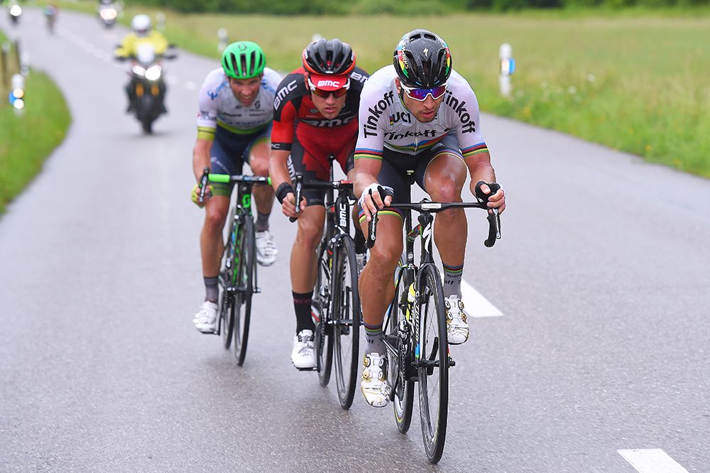 Peter Sagan (Tinkoff) leads Silvan Dillier (BMC) and Michael Albasini (Orica-GreenEdge)