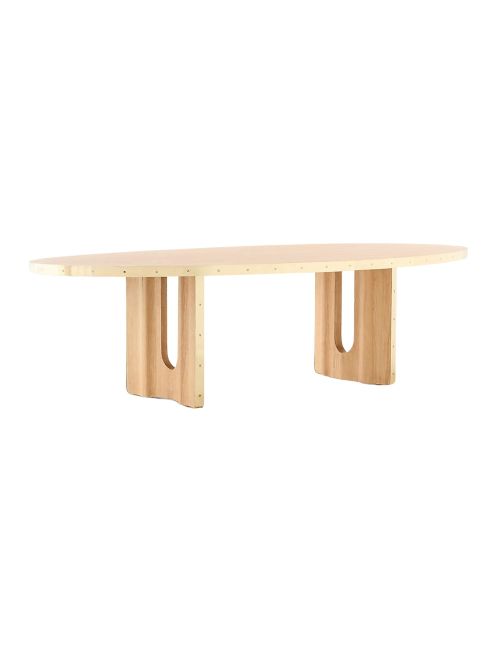Albertine 110" Oval Oak and Unlacquered Brass Dining Table by goop