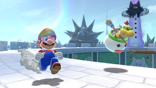 Mario and Bowser Jr running in Super Mario 3D World + Bowser's Fury.