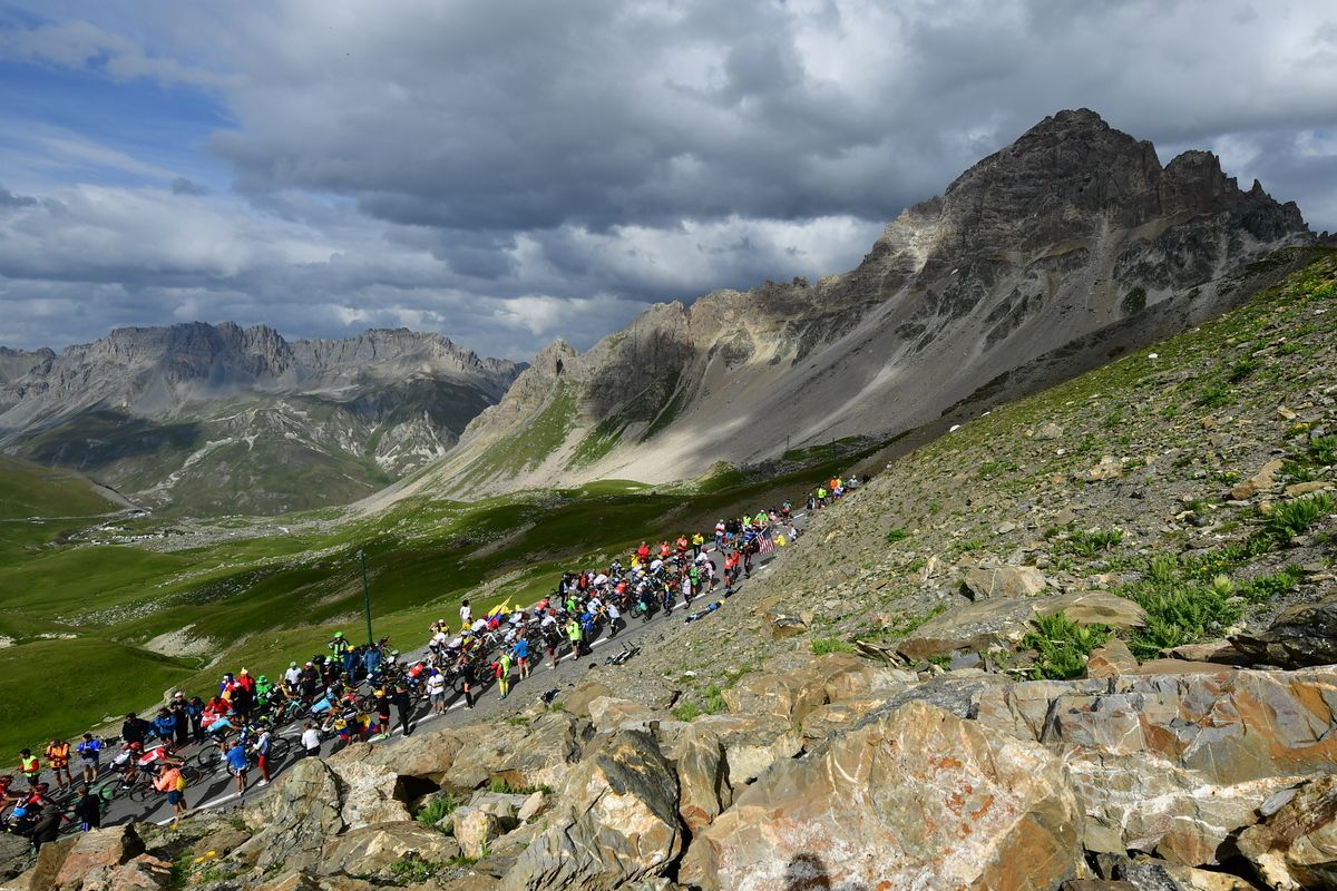The peloton on the Col du Galibier