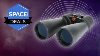 Celestron SkyMaster 15x70 binoculars on a purple Space.com background.