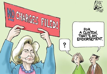 Political cartoon U.S. Hillary Clinton charges/endorsement
