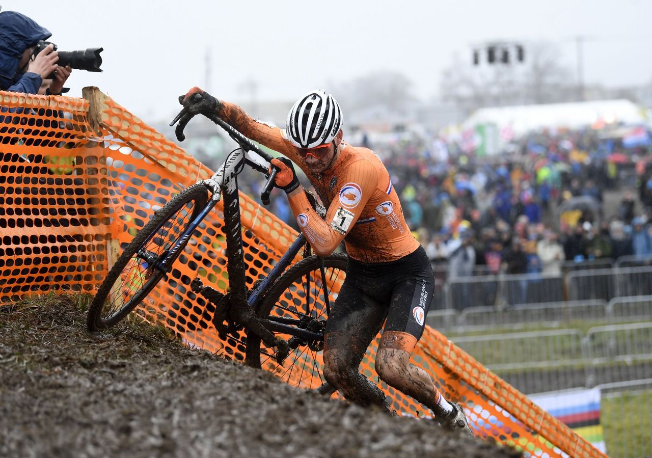 Van der Poel gets up one of the steep ramps