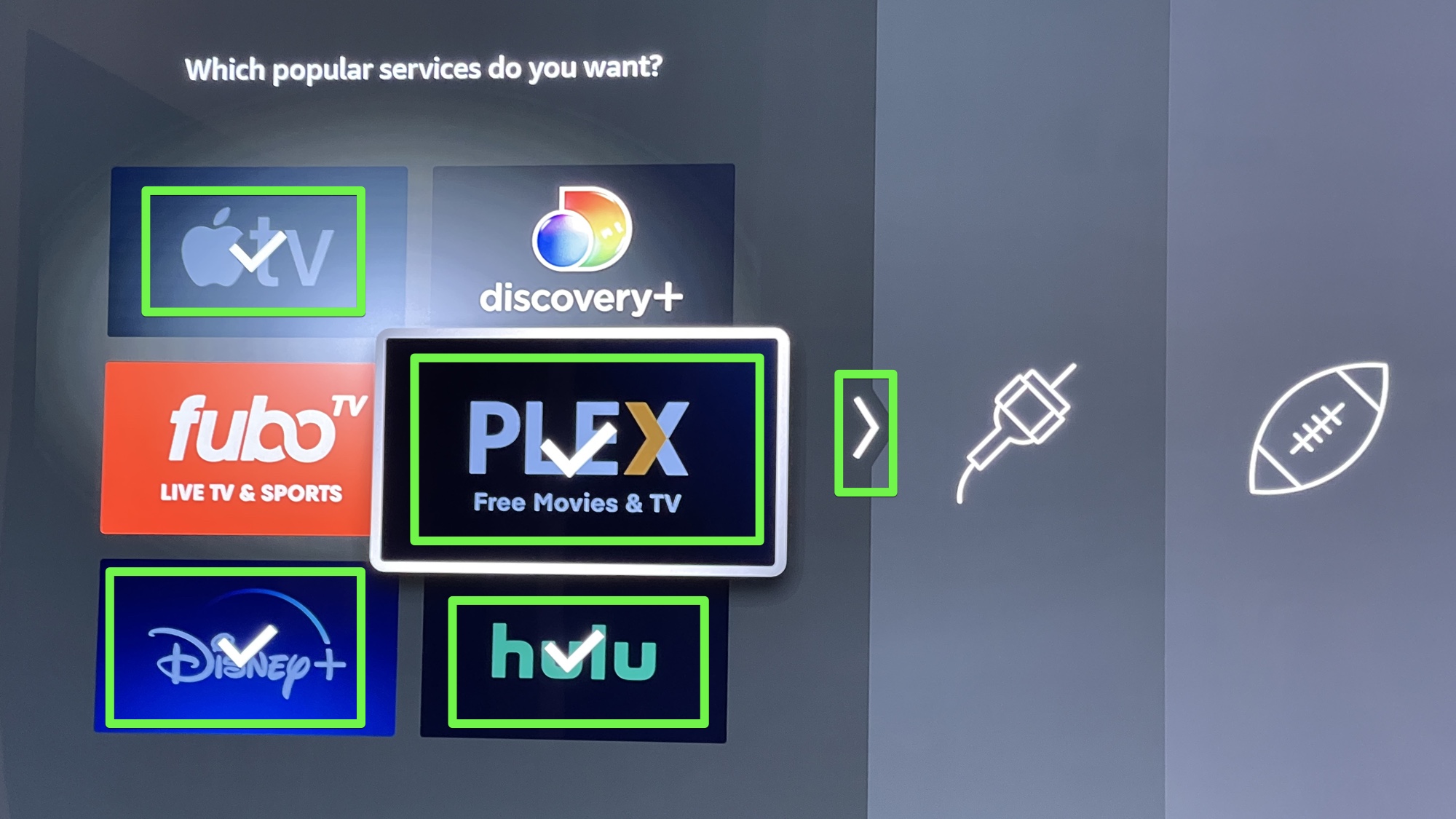 fire tv setup Popular Service apps suggestion screen