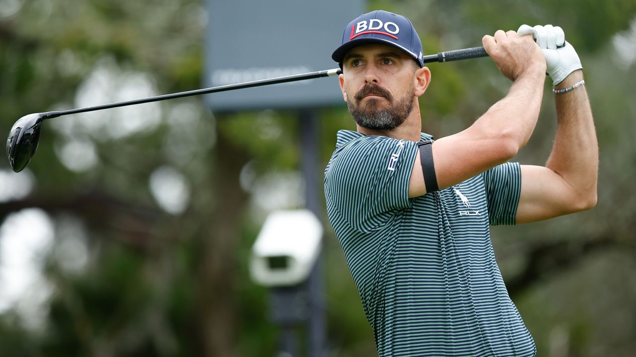 Billy Horschel hits a drive during the 2023 RSM Classic