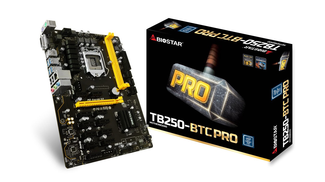 Biostar TB250-BTC Pro against a white background