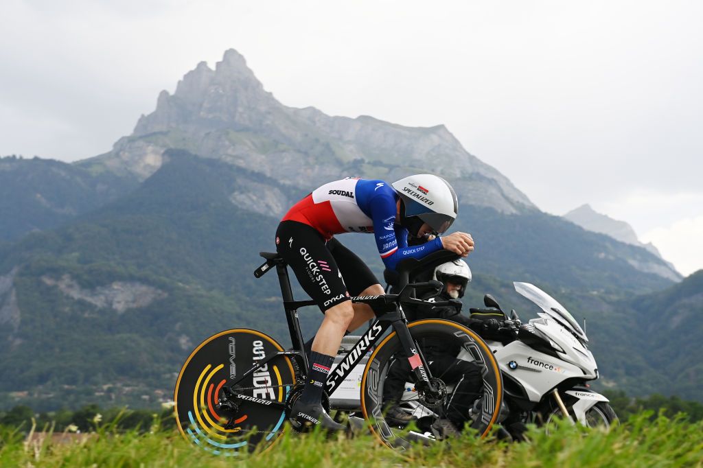 COMBLOUX FRANCE JULY 18 Remi Cavagna of France and Team Soudal Quick Step sprints during the stage sixteen of the 110th Tour de France 2023 a 224km individual climbing time trial stage from Passy to Combloux 974m UCIWT on July 18 2023 in Combloux France Photo by Tim de WaeleGetty Images