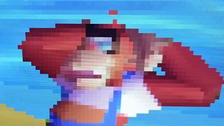 Close up of Analogue 3D visuals of Donkey Kong 64's Lanky Kong with CRT with clean visuals enabled.