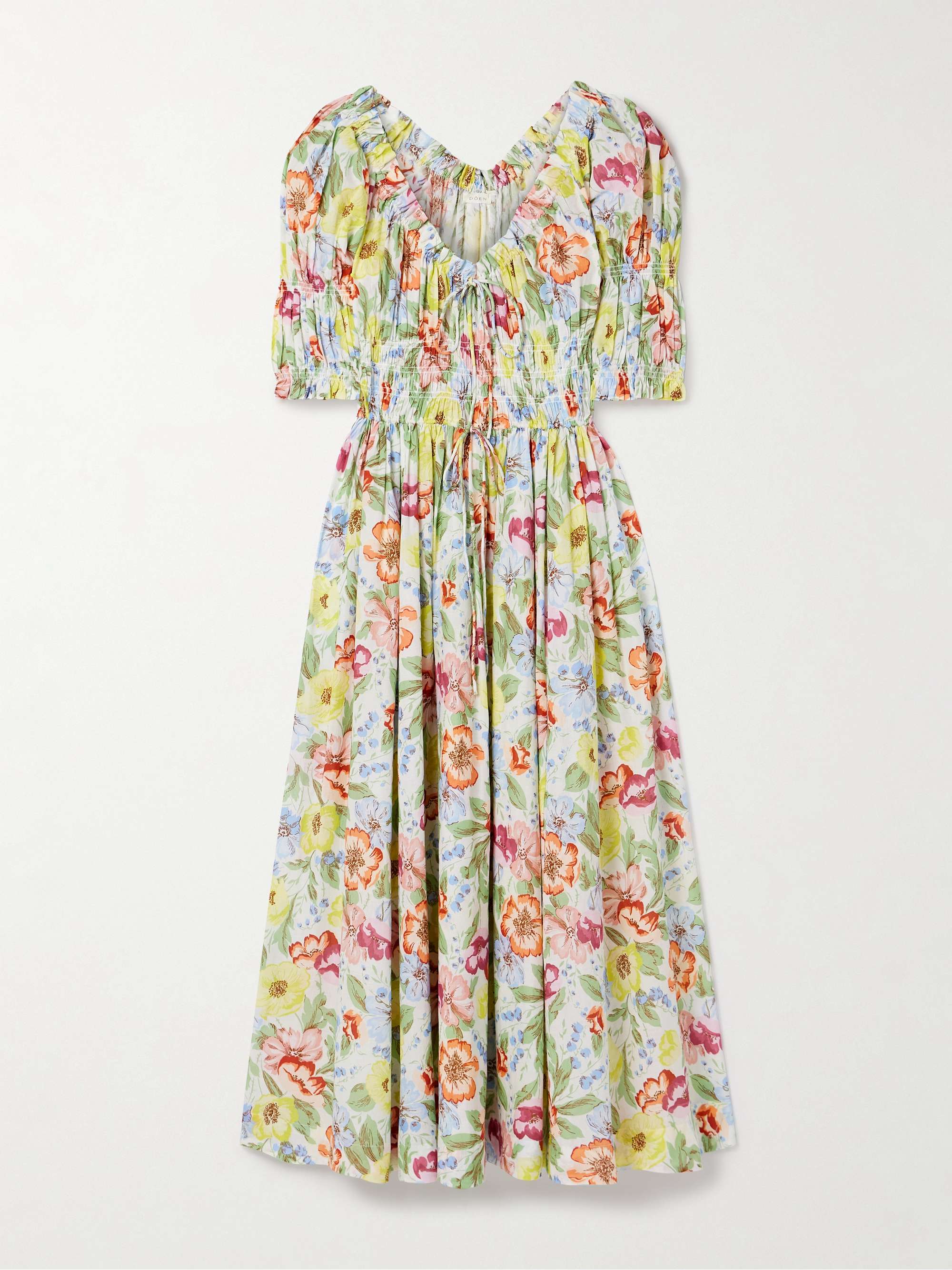 Ischia Shirred Floral-Print Cotton-Voile Midi Dress
