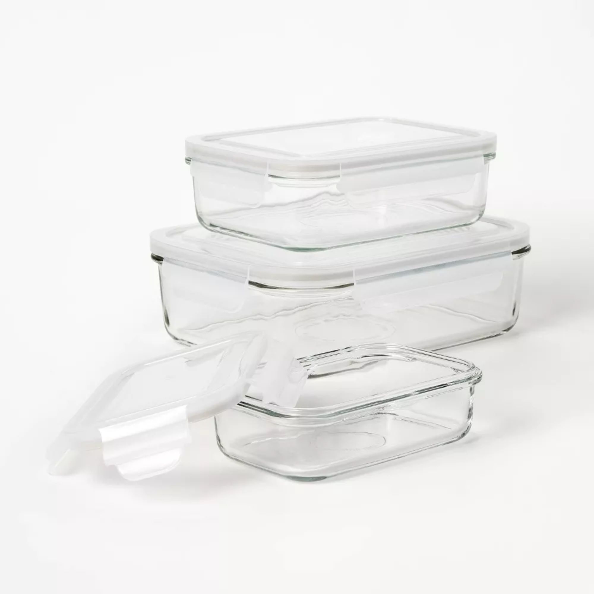 Glass food containers with latch lids