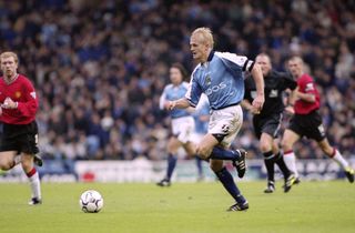 Alf-Inge Haaland in action for Manchester City against Manchester United in 2000.