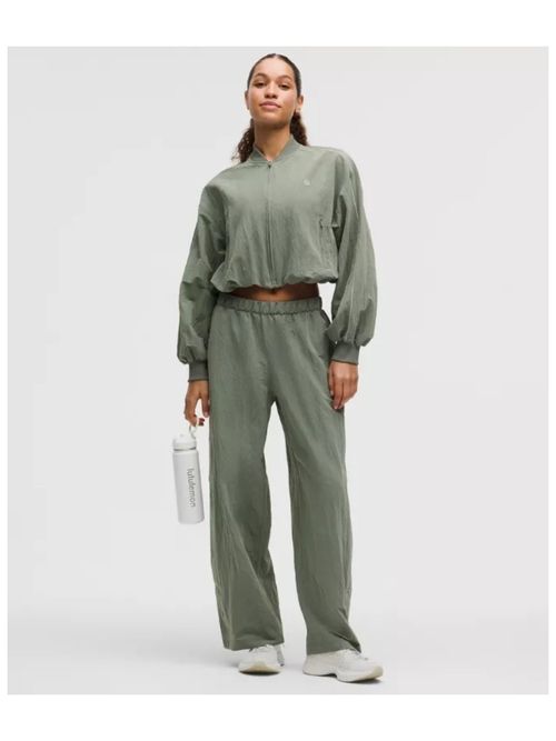 Crinkle Nylon Mid-Rise Track Pant