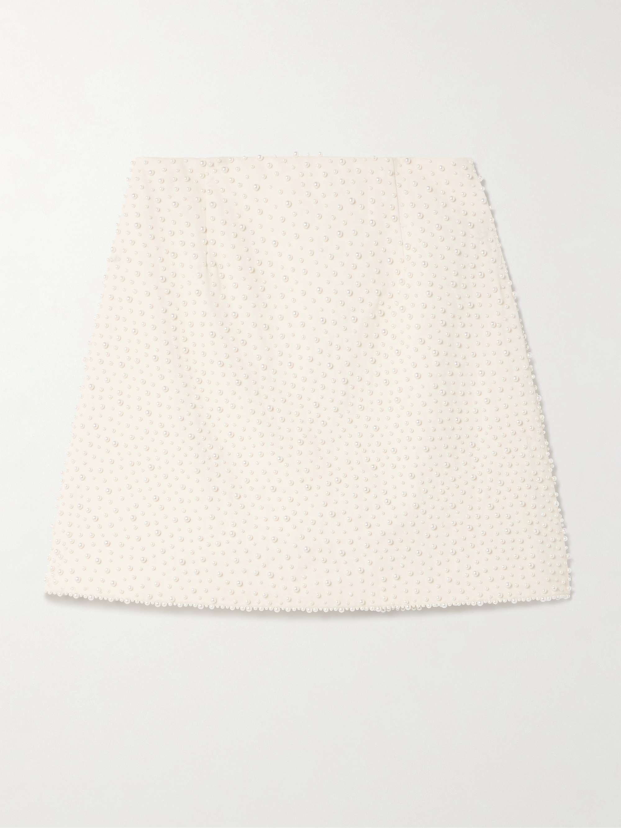 Faux Pearl-Embellished Wool-Blend Crepe Mini Skirt