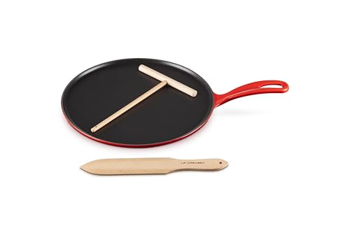 Le Creuset Enameled Cast Iron Traditional Round Crepe Pan, 10.25&quot;, Cerise