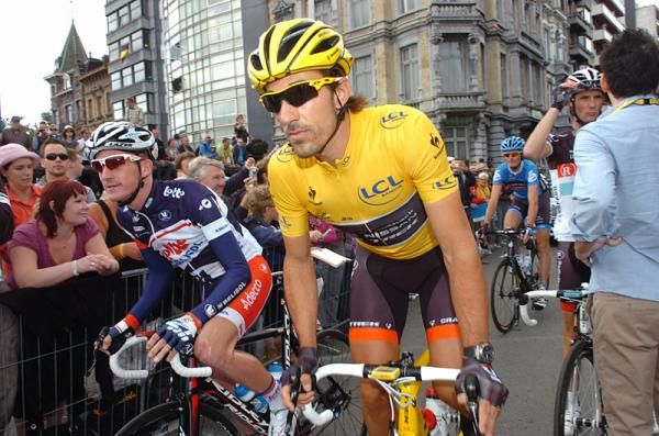 Yellow jersey holder Fabian Cancellara (RadioShack-Nissan) at the start in Liege.