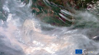 A massive cloud of smoke in northeastern Russia covering an area larger than Germany.