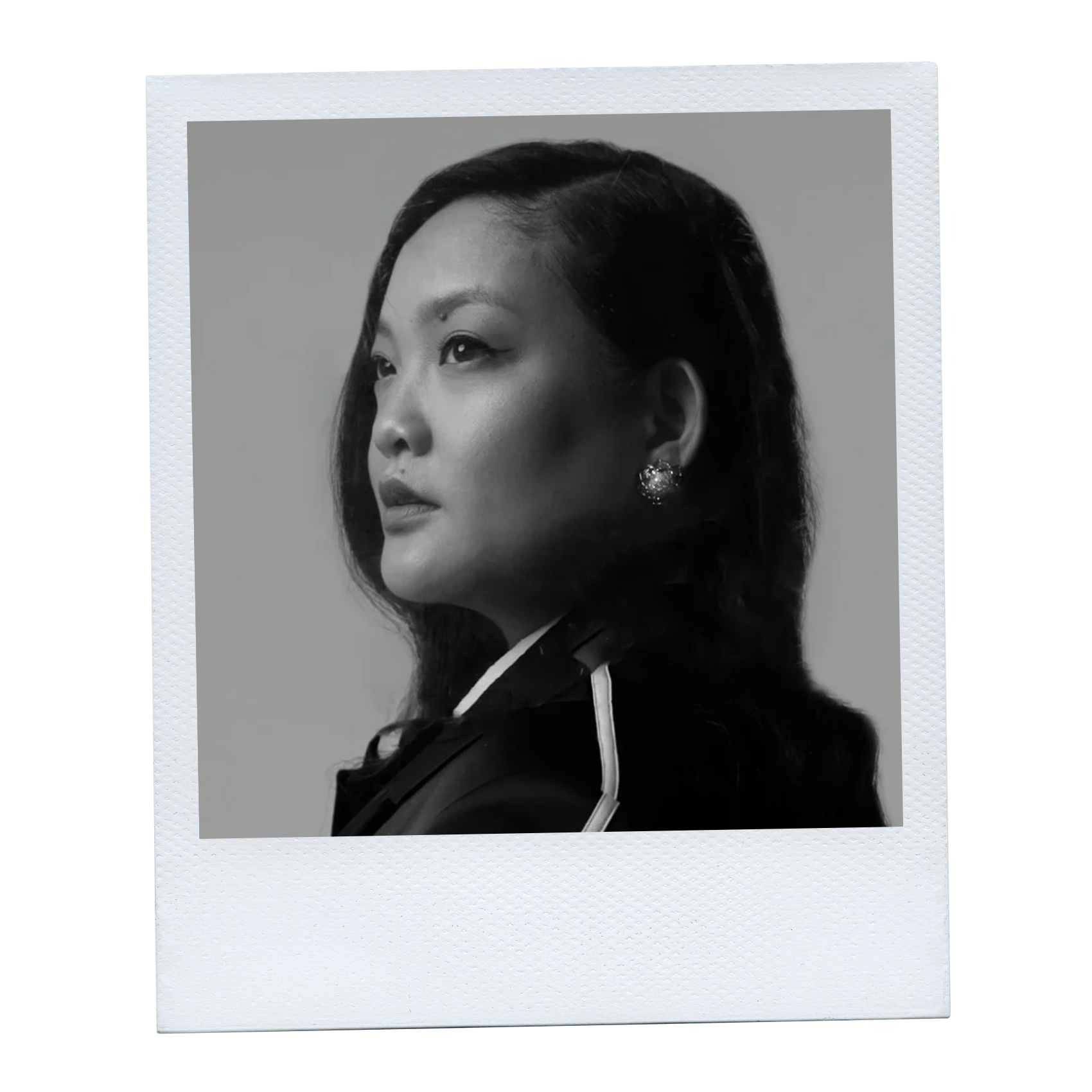 Amanda Nguyen in a black and white Polaroid