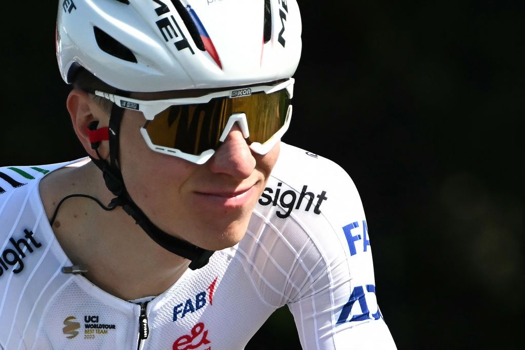 UAE Team Emirates' Slovenian rider Tadej Pogacar cycles during the 115th Milan-SanRemo one-day classic cycling race, between Pavia and SanRemo, on March 16, 2024. (Photo by Marco BERTORELLO / AFP)
