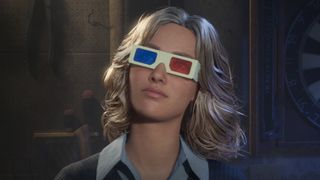 Laurie Strode wears 3D glasses obtained with Halloween the Game codes.