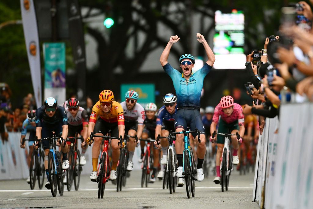 Gleb Syritsa (Astana Qazaqstan) celebrates his sprint victory on stage 1 of the Tour de Langkawi - Tim de WaeleGetty Images