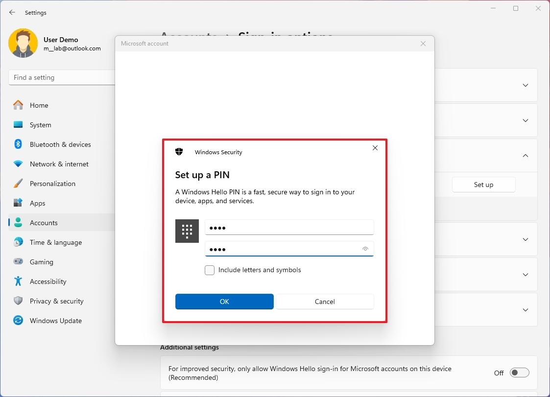 Windows 11 create new PIN