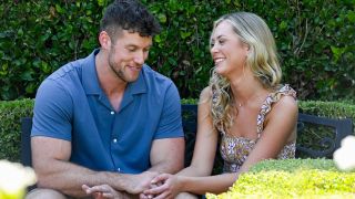 Clayton and Cassidy talk on a group date on The Bachelor.