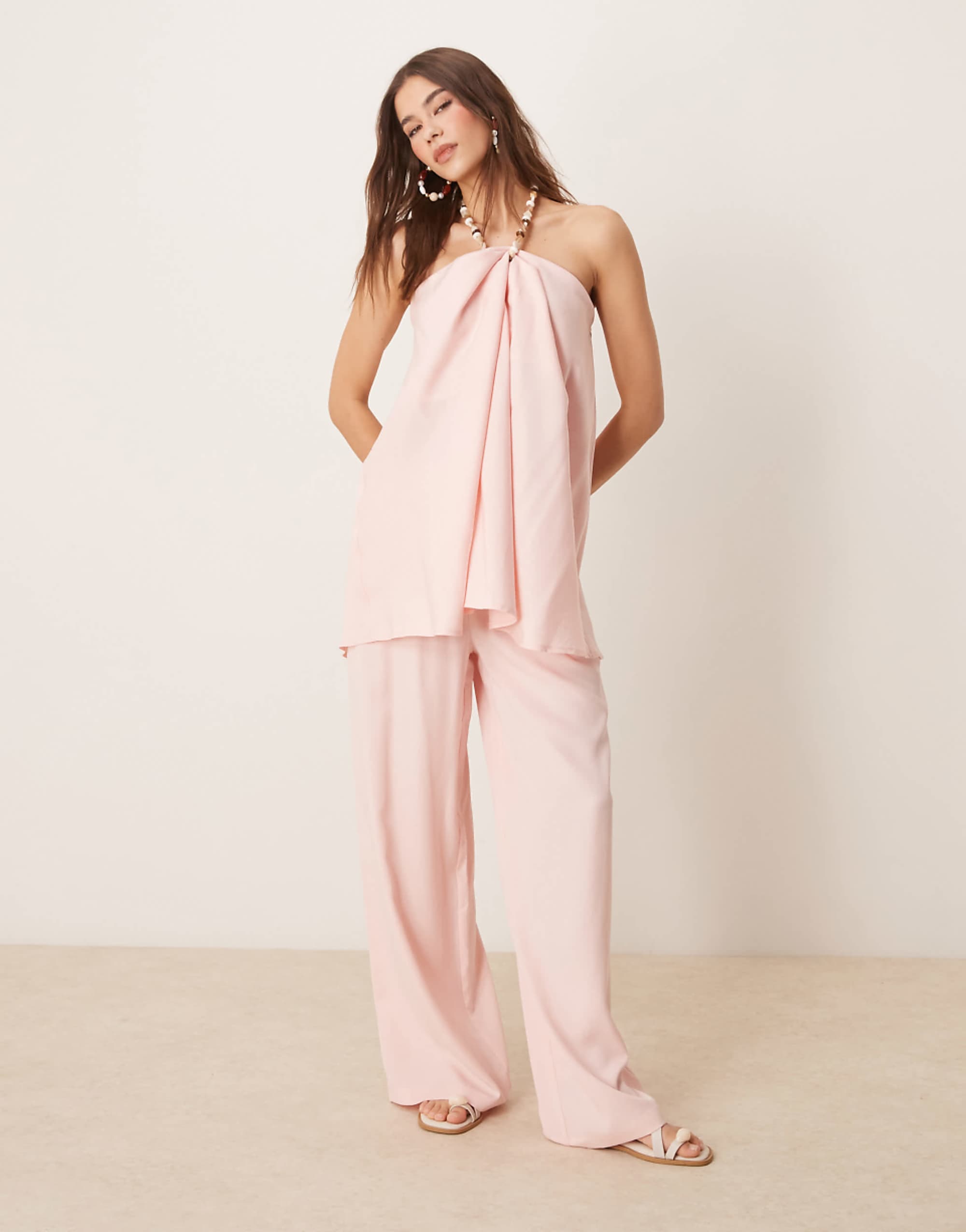 Asos Design Super Wide Leg Trousers Co-Ord in Light Pink
