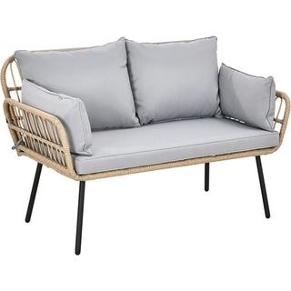 Dwvo Patio Wicker Loveseat Sofa With Gray Cushions & Lumbar Pillows, All Weather Patio Furniture for Garden Backyard Porch (gray)