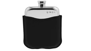 leather and pewter hip flask