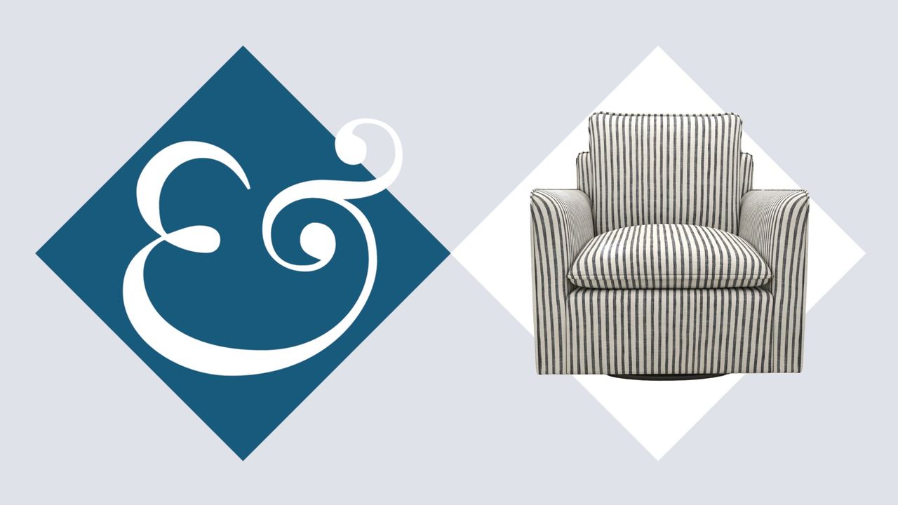 Nancy Meyers-style striped swivel chair pictured a Homes &amp; Gardens collage